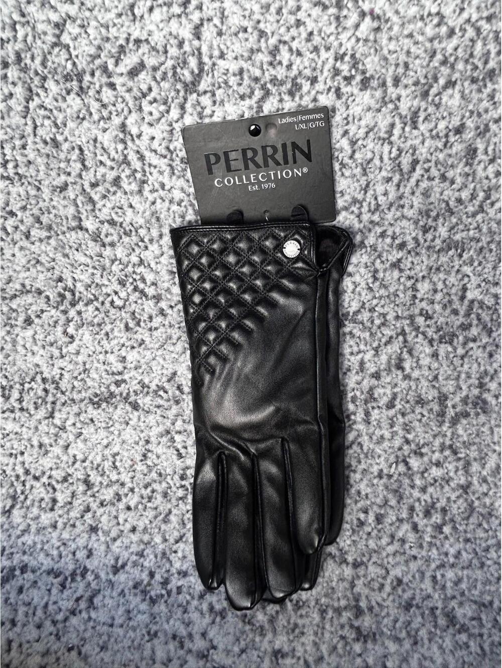Perrin Collection Women’s Black Faux Leather Quilted Gloves L/XL New